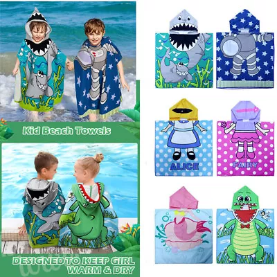 Kid Boys Girls Hooded Towel Poncho Beach Swimming Shower Bath UV Protect Unicorn • £5.99