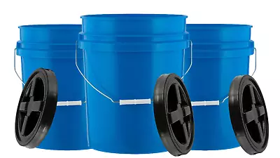 5 Gallon Blue Food Grade Bucket Pail With Air Tight Screw On Lid (Pack Of 3)USA • $57