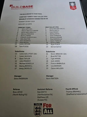 £3.95 • Buy 2019 FA TROPHY & VASE FINAL  CRAY VALLEY V CHERTSEY TEAMSHEET 