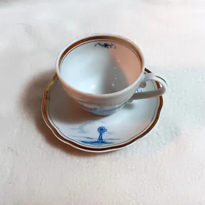 Kansas Delft Demi-tasse Cup & Saucer - Blue & White Barn Windmill 1992 • $14.95