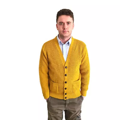 Viper London Mens Mustard Waffle Retro Cardigan With Football Buttons • $37.83