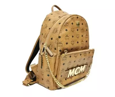 MCM Backpack 3WAY Visetos Cognac Unused Leather Coated Canvas W/Guarantee Card • $794.64