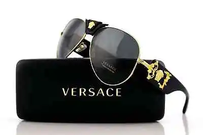 NEW Genuine VERSACE Runway Black Gold Metal Aviator Sunglasses VE 2150Q 1002/87 • $329.95