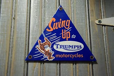 Rare Triumph Tiger Motorcycle Dealership Porcelain Metal Sign Harley Gas Ride • $189