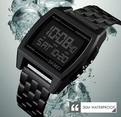 New Skmei Digital Black Bracelet Dual Time Alarm Stopwatch Timer Water Resistant • $50