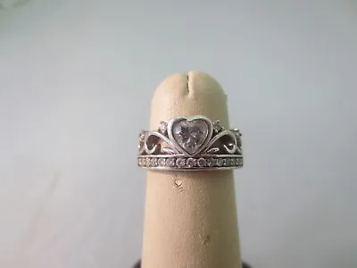 Vintage Sterling Silver Princess Tiara Crown Hear Shaped Cz Stone Ring • $29.99