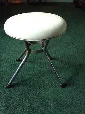 Mid Century Modern Cosco Round Stool White Vtg Chrome Legs 16  Tall  • $33.92