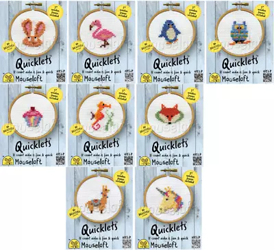 Quicklets Cross Stitch Kit - With Wooden Hoop - Unicorn Penguin Owl Rabbit • £5.95