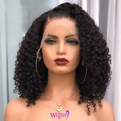 16 INCH 13x4 Mongolian Jerry Curly Lace Front Wigs Human Hair Transparent Lace F • $59.99