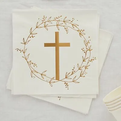 Gold Cross Foil Napkins Tableware Holy Communion Confirmation Christening Party • £5.99