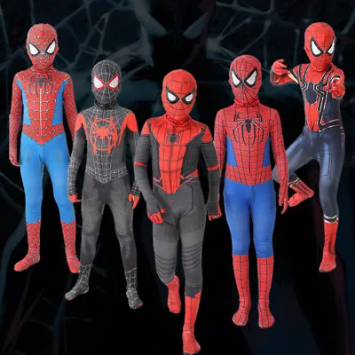Kids SpiderMan Cosplay Costume Boys Miles Morales Tobey Maguire Outfit Jumpsuit • £10.69