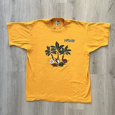 Vintage Hawaii Hawaiian Surfing Art Shirt XL Yellow Single Stitch Distressed • $24.90