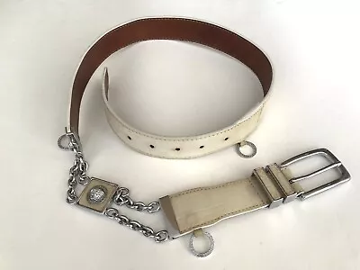 VERSACE Vintage Italy Ivory Leather Medusa Chain Buckle Belt Size 36/105 • $175