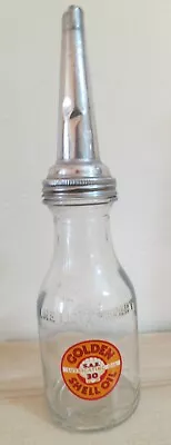 Vintage  Shell Golden Shell Motor  Oil Glass Quart Bottle With Spout • $50