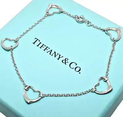 Tiffany & Co. Elsa Peretti Open Heart Bracelet Sterling Silver 925 Rare Signed • $175.77