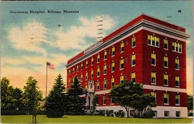 Billings MT Postcard - Deaconess Hospital Montana Linen Postmarked Hafstrom • $5.87