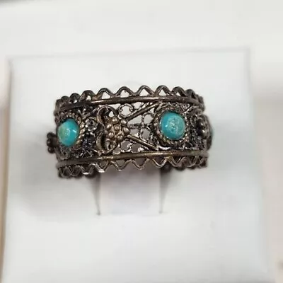 Stunning Vintage Sterling Silver Turquoise Ornate Ring Israel Size 6 • $2.99
