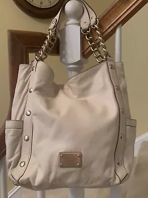 Michael Kors DELANCEY Large Vanilla Leather Tote With Gold Chain Stud Accents • $24.99