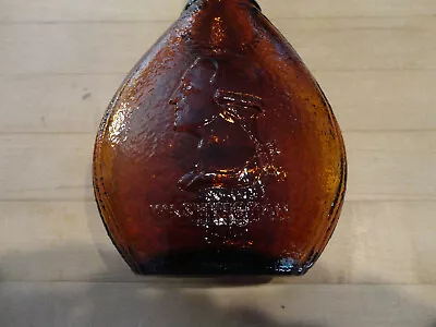 Vtg Wheaton Union Glass Bottle Amber Dove And Shield Clasping Hands 9  Tall • $24