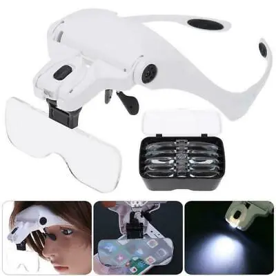 Magnifying Glass Lens LED Light Lamp Visor Head Loupe Jeweler Headband Magnifier • $14.75