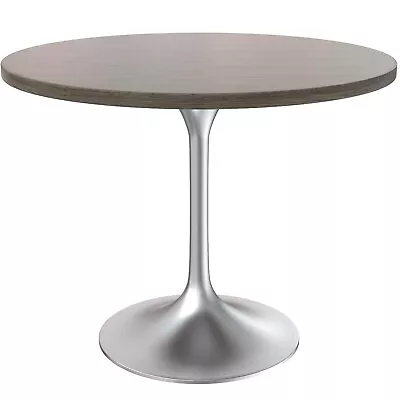 LeisureMod Verve 36  Round Dining Table With MDF Top And Brushed Chrome Base • $935