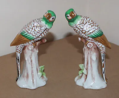 2 Vintage Antique Edme Samson Porcelain Figurine Parrots Birds 5.8  Tall  Chips  • $75