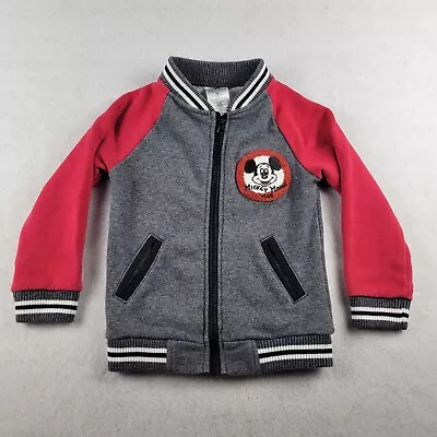 Disney Parks Varsity Jacket Kids XXS Gray Red Mickey Mouse Club Full Zip • $17.50