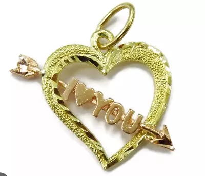 14k Yellow Gold Diamond Cut I Love You Heart Charm Necklace Pendant ~ 0.6g • $65