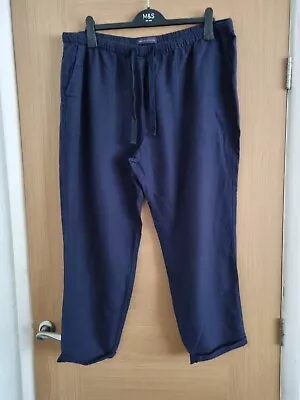 £6.99 • Buy Ladies M&S Navy Peg Leg Linen Mix Trousers Size 18 Medium