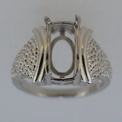 925 Sterliing Silver Semi Mount Ring Setting Cabochon Cushion 14x7mm Statement • £34.72