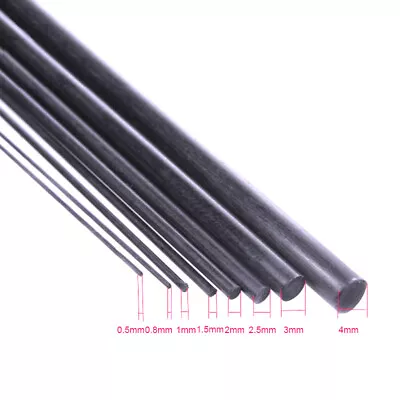 Carbon Fiber Round Bar Rod 200 & 400mm Length 0.5mm 0.8mm 1mm 1.5mm 3mm 4mm Dia. • £159.41