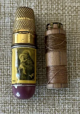 VINTAGE MINI THREAD HOLDER/THIMBLE St. Anthony The Messenger • $10