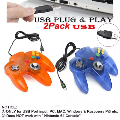 2Pack USB N64 Wired Gamepad Joystick For PC MAC Linux Raspberry Pi Retropie • $37.89