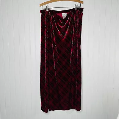 Coldwater Creek Red Velour Plaid Maxi Skirt Large • $5