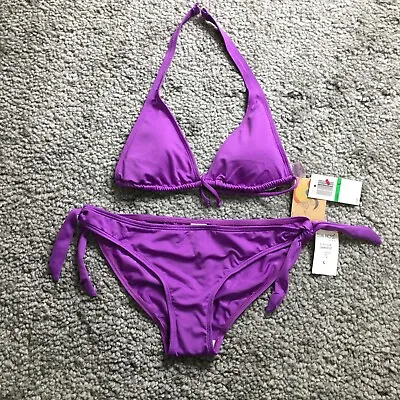 Ocean Pacific Womens Bikini Sz L Purple Two Piece Halter Top Triangle  NWT • £21.96