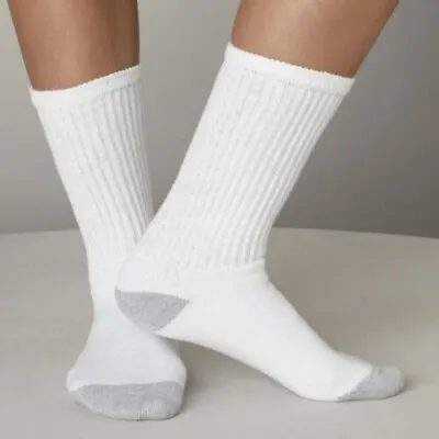 New 12 Pairs Mens Womens Crew White Cotton Sports Socks USA Long Size 9-1110-13 • $18.49