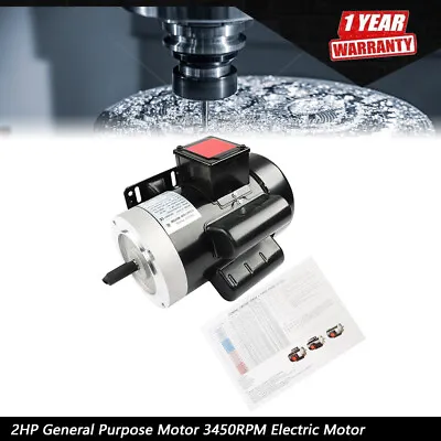 2HP General Purpose Motor 3450RPM Electric Motor 56C Single Phase 115/230V New • $185.31