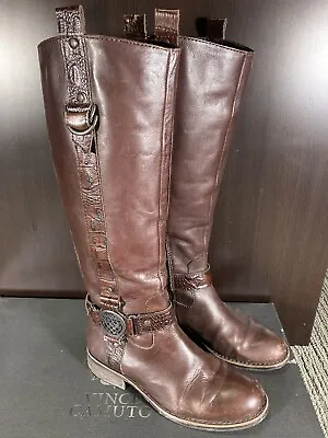 Vince Camuto Knee High Boots Brown Leather Side Zip Women's Size 8M VC-Fantastic • $15.98