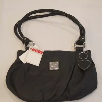 Rosetti New York 12  Satchel Handbag Black Gathered Purse Heart Key Chain • $40.47