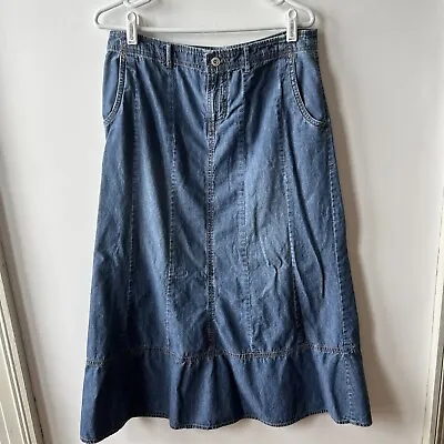 J Jill Long Maxi Skirt Women’s Blue Denim 100% Cotton Flared Modest Sz 10 • $25