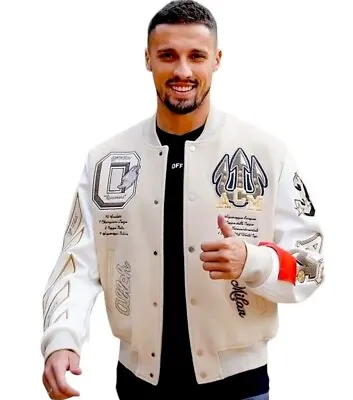 Men AC Milan Off White Varsity Jacket | Varsity Bomber Jacket | Gift For Him • £118.15