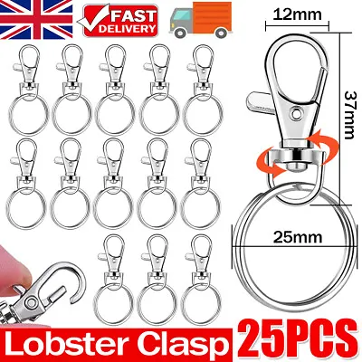 25X 37mm Lobster Swivel Clasp Trigger Clip Snap Hook With Round Key Ring UK • £3.09