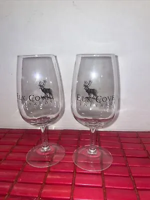 2 Unique Elk Cove Vineyards Clear Wine Glass Winery 7  Tall Collectibles Estate • $7.50