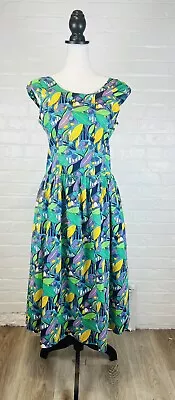 Vintage 1970s Abstract Floral Print Dress Bright Colors Full Skirt M • $15