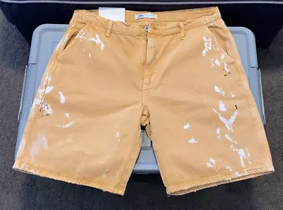 Zara Mens Orange Denim Shorts (Paint Splatter Design) Size 44 Brand New • $39.75