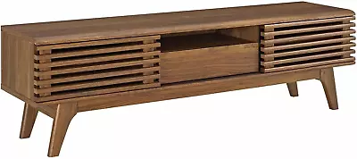 Render Mid-Century Modern Low Profile 59 Inch TV Stand In Walnut • $244.99