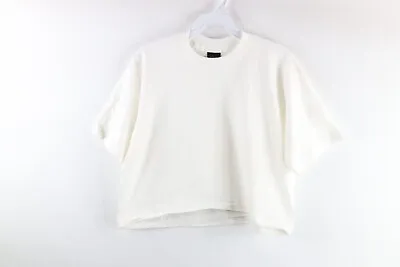 NOS Vintage 90s Streetwear Womens Medium Blank Crop Top T-Shirt White Cotton USA • $33.96