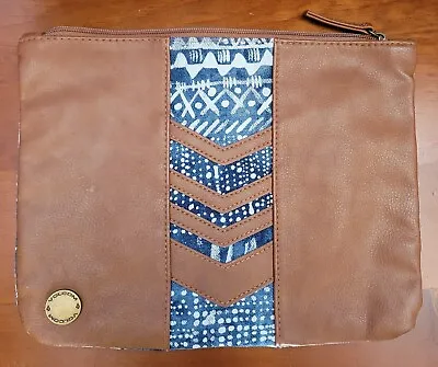 Volcom Brown Aztec Faux Leather Denim Clutch Bag Toiletry Cosmetics Purse Retro • $13.95