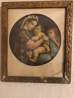 Vintage Framed Print Madonna Of The Chair - Raphael 12x13.5” • $35