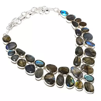 Natural Labradorite Gemstone 925 Sterling Silver Jewelry Necklace 18  Gift T755 • £14.24